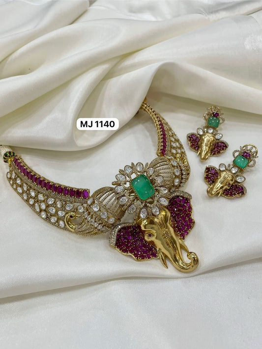 Elephant Polki Kundan Choker Necklace Set with Earrings - Bridal Jewellery