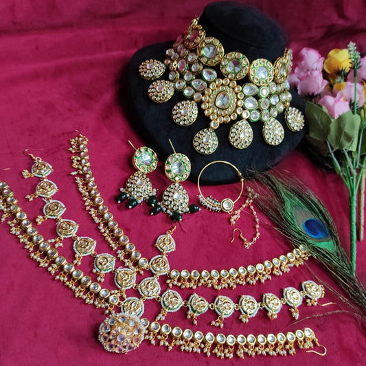 Bridal jewelry Elegant Green Kundan Polki Semi Bridal Jewelry Set