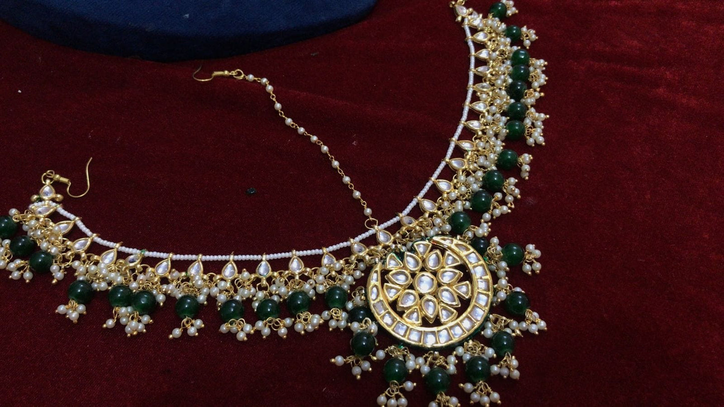 LV Maangtikka ZEVAR I Traditional Kundan & Pearl Mathapatti Style Maangtika