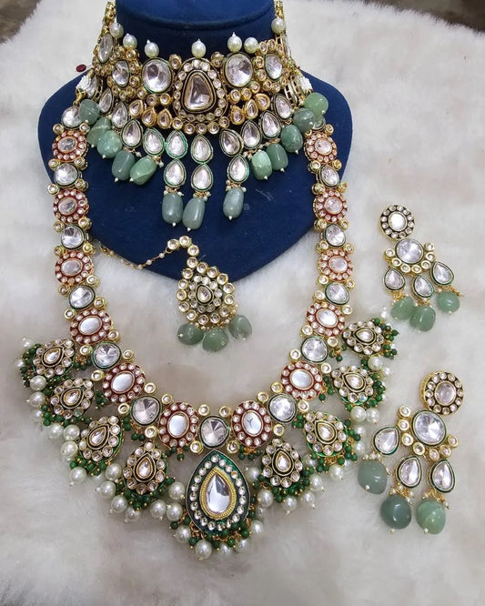 LV Necklace Verdant Elegance: Green Kundan Bridal Set