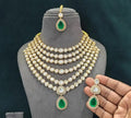6 Layer Long Polki Necklace Set with Earrings & Maang Tikka