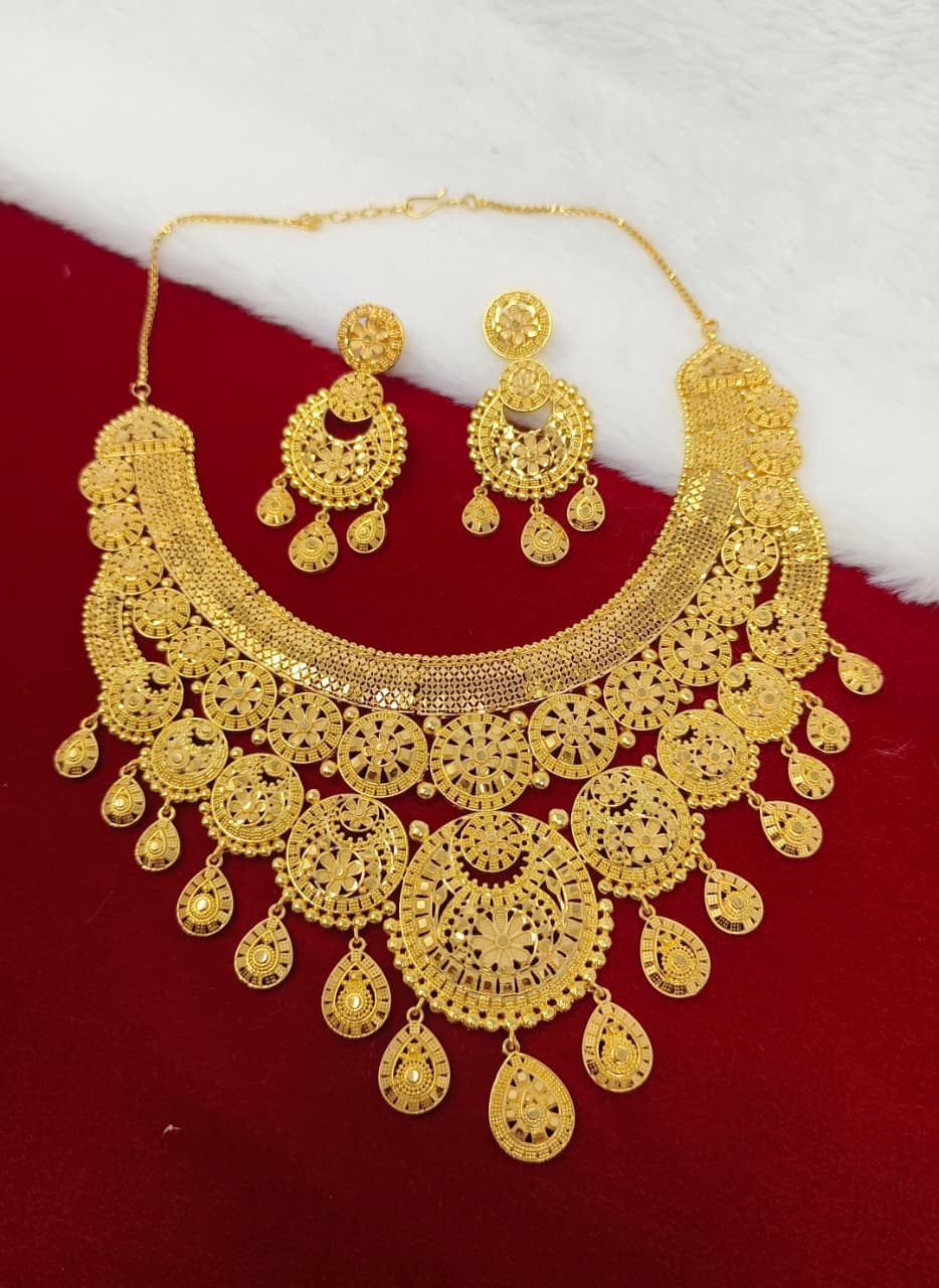 One Gram Gold Bridal Chandbali Choker Necklace Set with Earrings