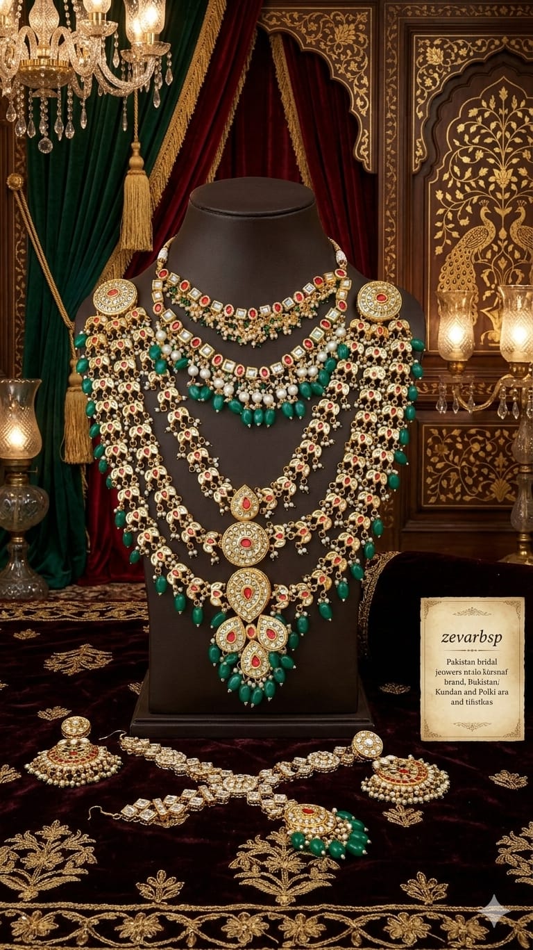 the Zevar Bridal Jewellery Set Emerald Green Pakistani Layered Bridal Jewelry Set
