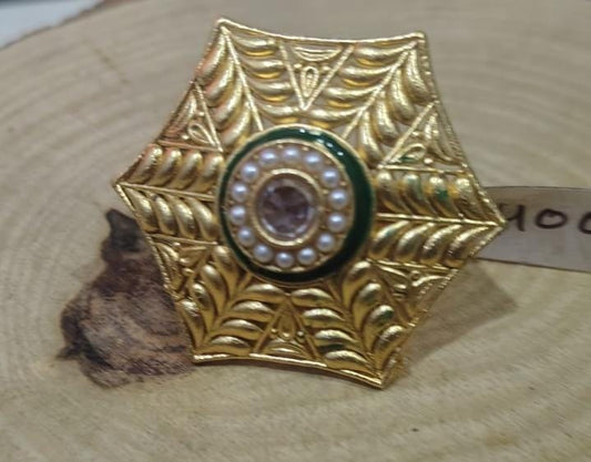 the Zevar Cocktail ring Aakarsha Royal Hexagonal Statement Ring – Kundan & Emerald Green Meenakari