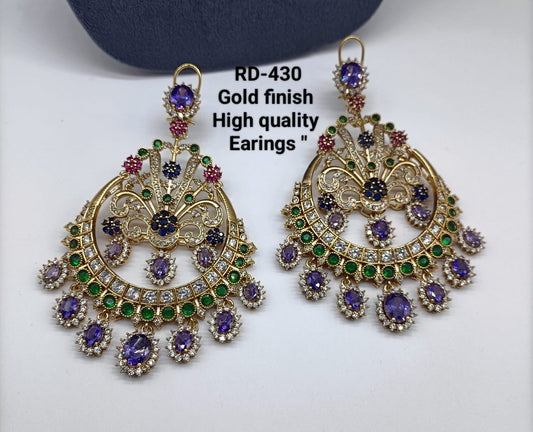 the Zevar Earrings Pastel Green Royal Multicolour Gold Finish Chandbali Earrings