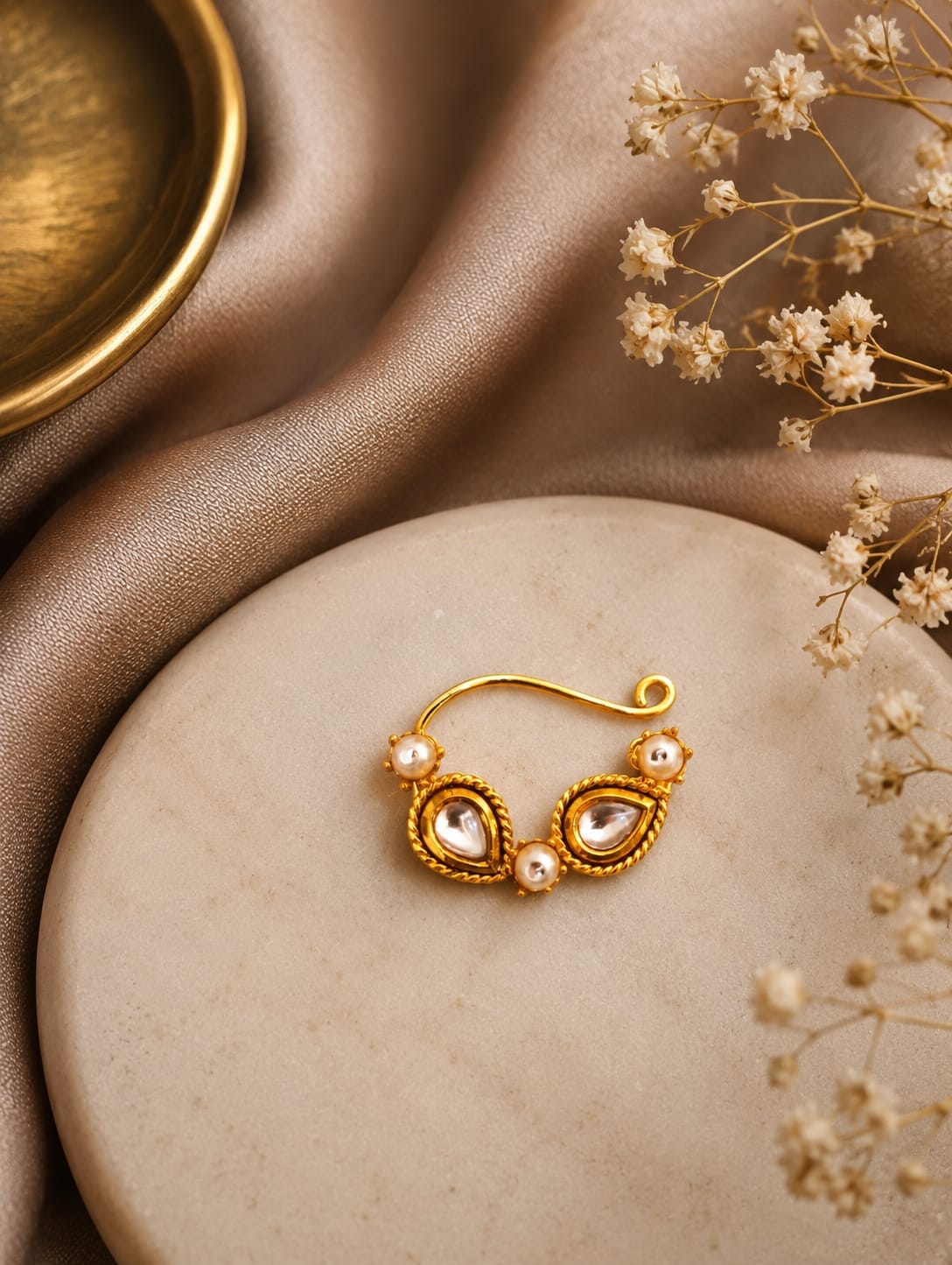 the Zevar Gold Plated Nose Ring Luxuries Gold-Tone Pearl Teardrop Nath (Nose Ring)