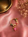 the Zevar Gold Plated Nose Ring Vintage Rajwadi Clip-On Nath with Geometric Faux Polki & Pearl Accents