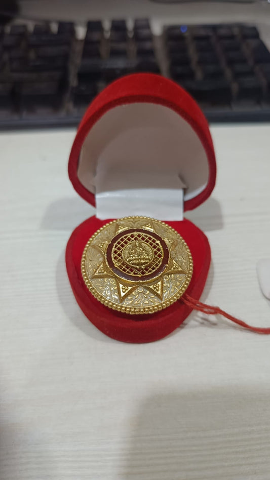the Zevar Gold plated ring Royal Laxmi Antique Gold Statement Ring | Handcrafted Temple Jewelry Finger Ring