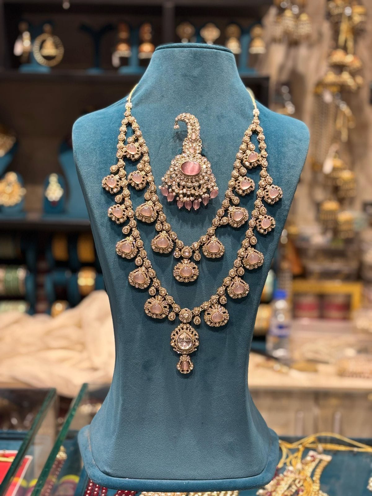 Pink Kundan Polki groom necklace layered dulha mala for sherwani by Zevar