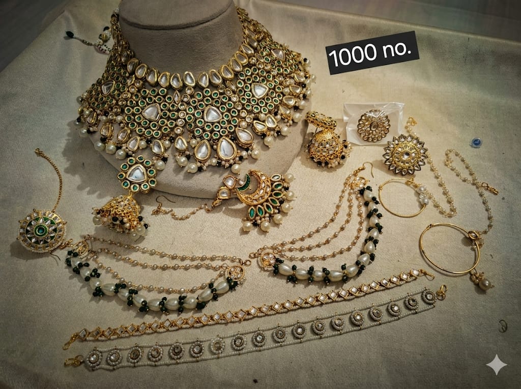 the Zevar Indian Bridal Jewelry Set Royal Kundan Bridal Choker Necklace Set with Jhumka Earrings and Pearl Accessories