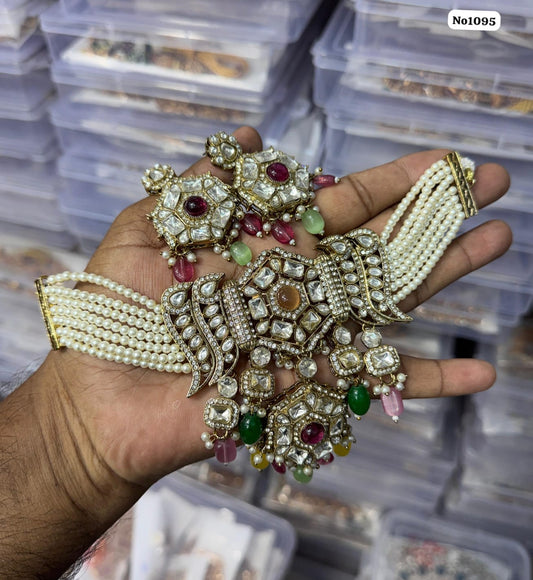 the Zevar Kundan Bridal Jewellery Multicolor Heritage Green Kundan Bridal Choker Set