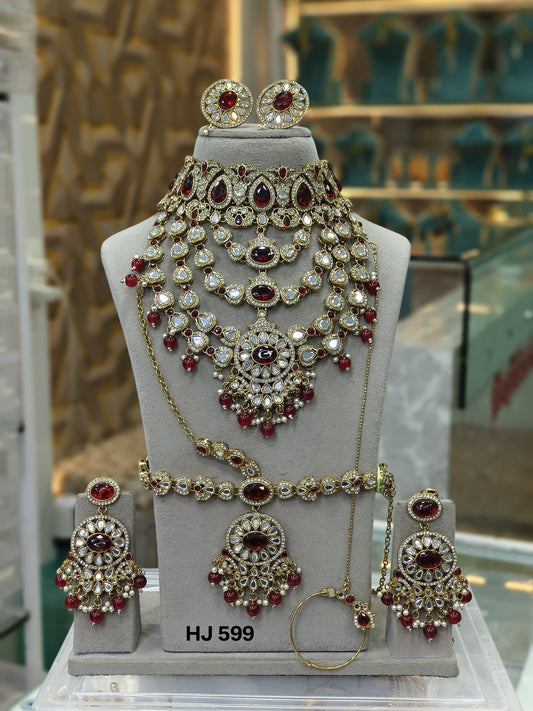 the Zevar Kundan Bridal Jewelry Set Emerald Green Luxury Kundan Bridal Layered Necklace Set with Earrings