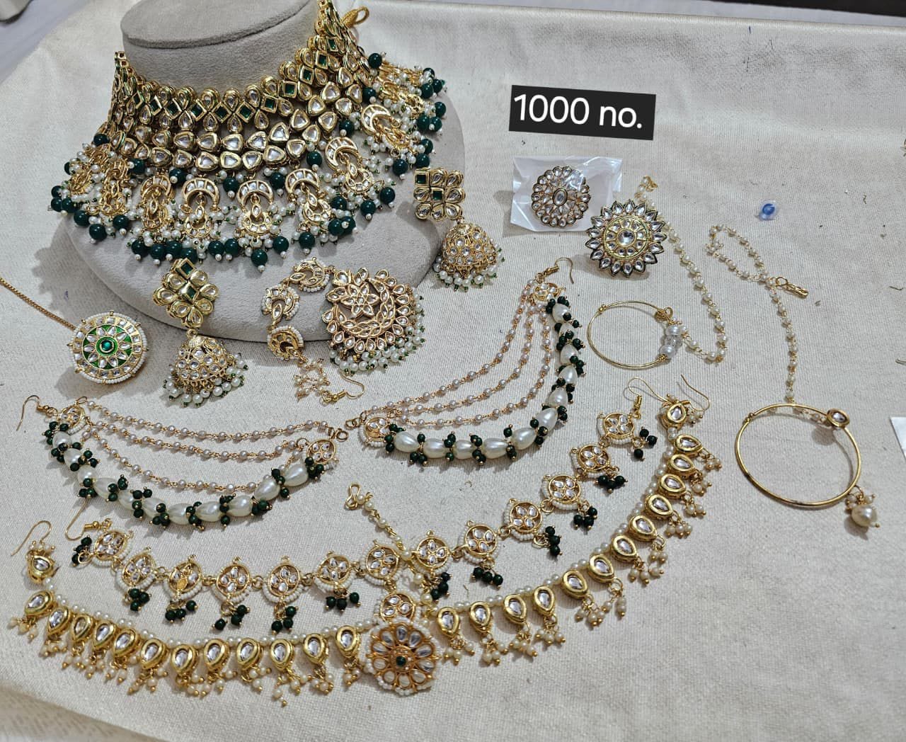 the Zevar Kundan Bridal Necklace Set Luxury Green Kundan Bridal Choker Set with Pearl Drops & Complete Wedding Accessories