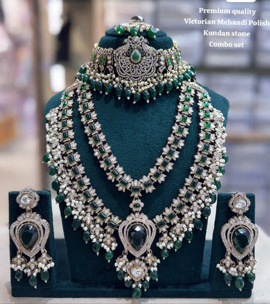 the Zevar Mehandi Polish Kundan Bridal Set M Green + Maroon Victorian Mehandi Polish Kundan Bridal Set