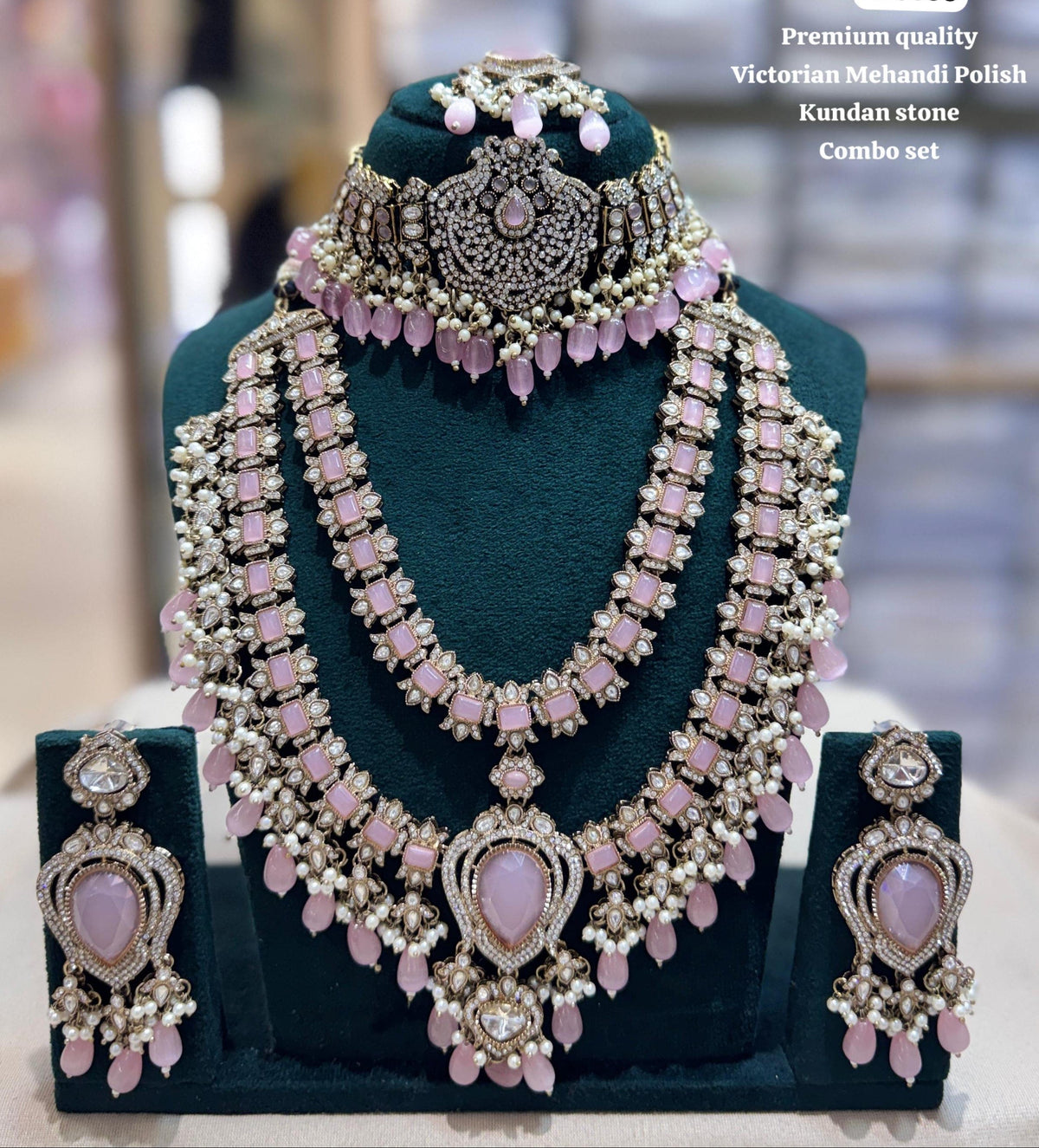 the Zevar Mehandi Polish Kundan Bridal Set Pink Victorian Mehandi Polish Kundan Bridal Set
