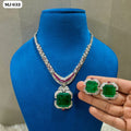 the Zevar pendant necklace set With Matching Stud Earrings D Green + Maroon Luxury Square-Cut Statement Pendant Necklace Set with Matching Stud Earrings