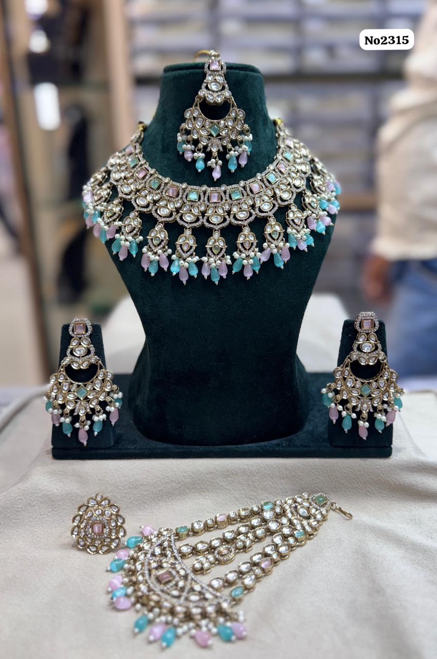 the Zevar polki bridal set Multicolor The Royal Polki & Pearl Semi Bridal Wedding Ensemble Zevar Exclusive
