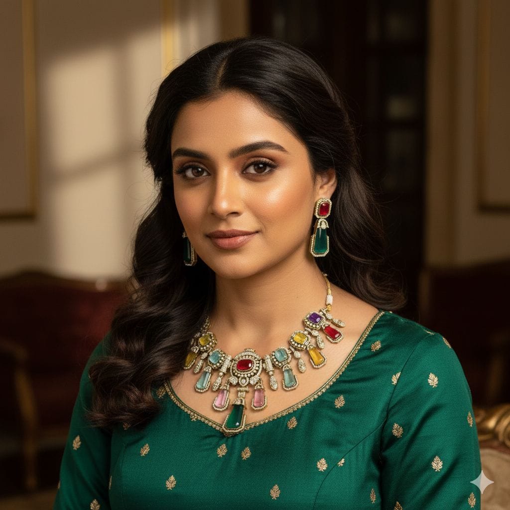 the Zevar Pulki Stone Necklace Set Luxury Pastel Kundan Pulki Stone Necklace Set