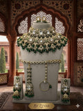 the Zevar Semi Bridal Jewelry Set Grand Faux Semi Bridal Choker Set with Clear Stones & Deep Green Drops