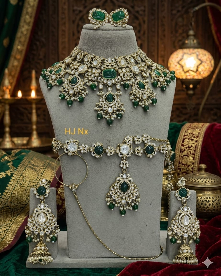 the Zevar Semi Bridal Jewelry Set Heritage Craft Emerald Semi Bridal Jewelry Set
