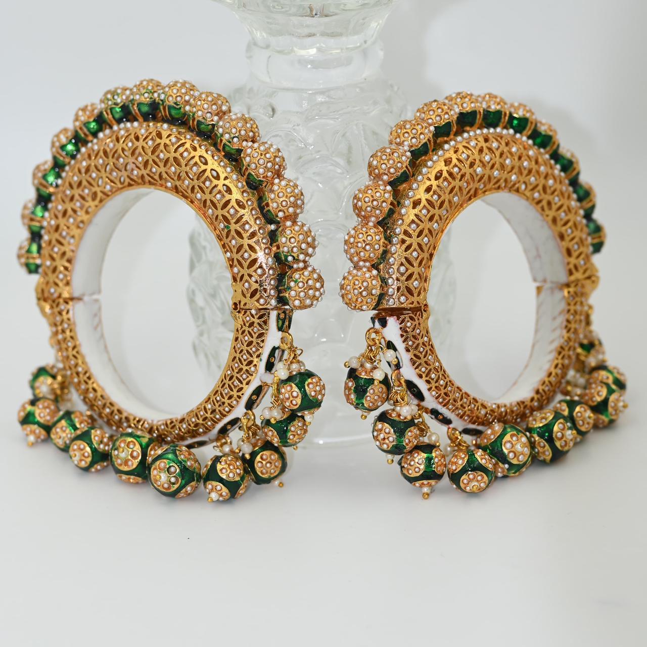 Zevar Bangle Exquisite Rajwadi Kundan Kada - Gold Plated Bridal Bangle