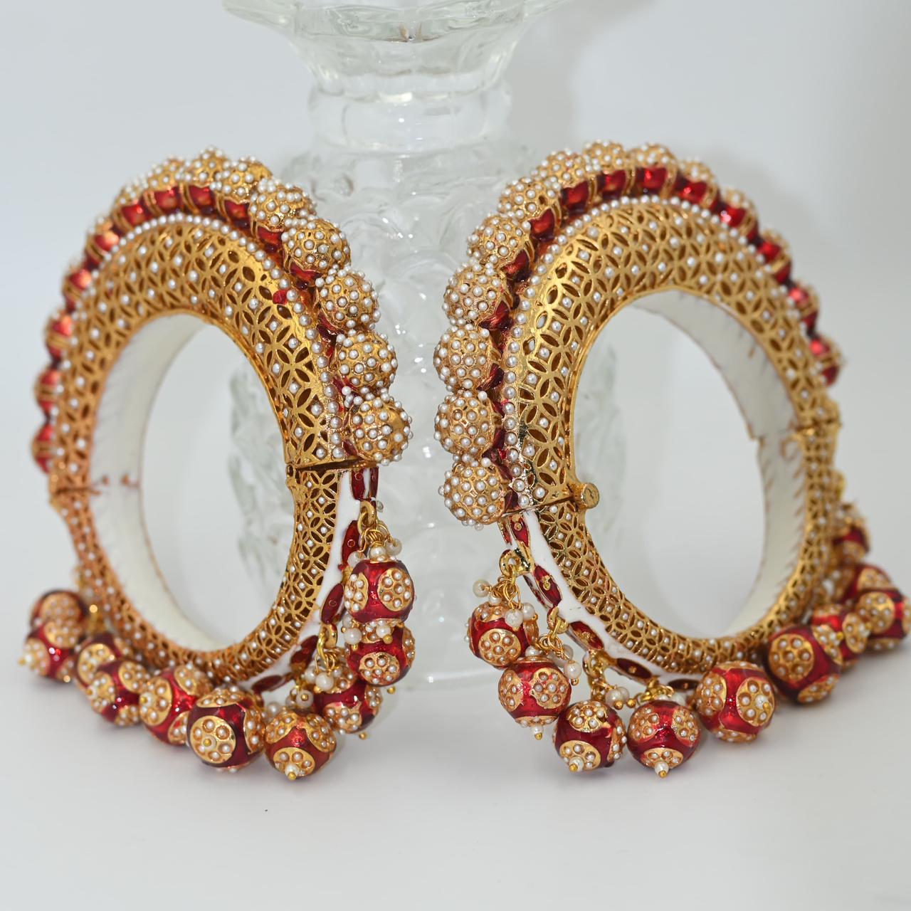 Zevar Bangles & Kada Set Exquisite Rajwadi Gold Plated Kundan Bangles & Kada