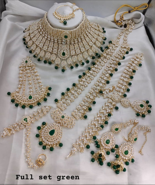 Zevar Bridal Jewellery Green Kundan Traditional Full Bridal Jewelry Set – Indian Wedding Jewelry