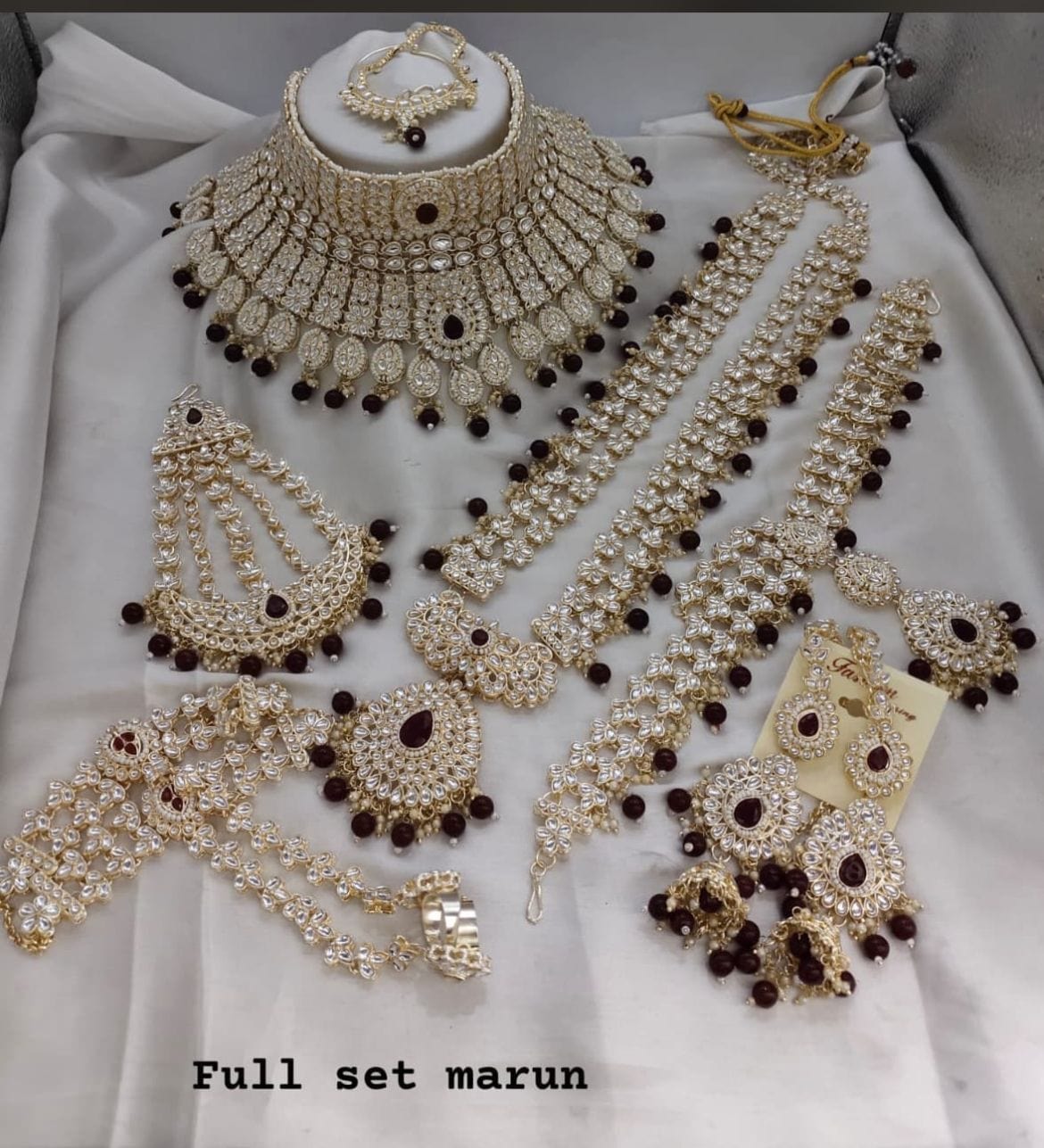 Zevar Bridal Jewellery Maroon Kundan Traditional Full Bridal Jewelry Set – Indian Wedding Jewelry