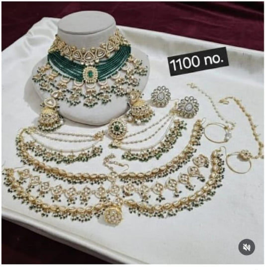 Zevar Bridal Jewellery Set Default Emerald Kundan Bridal Jewellery Set – Antique kundan Choker, Matha Patti, Jhumkas & Nath Combo