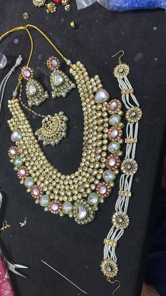 Zevar Bridal jewelry Exquisite Indian Kundan Bridal Jewelry Set with Green Stones