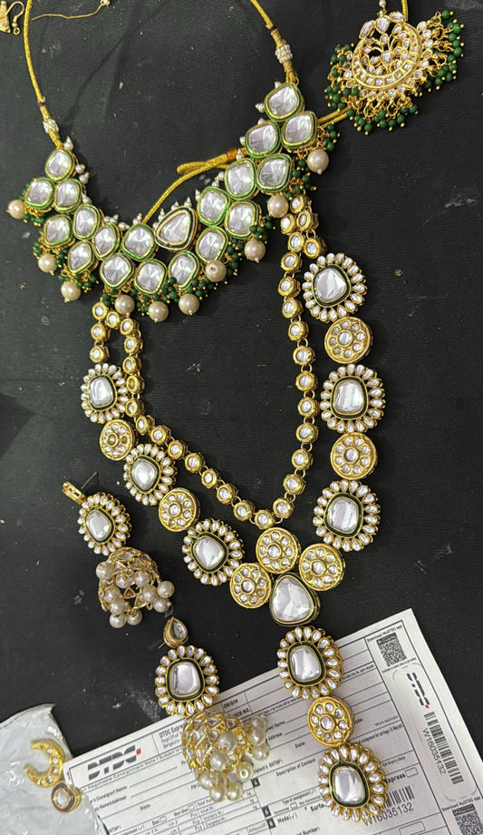 Zevar Bridal jewelry Majestic White and Golden Heavy Kundan Choker and Long Necklace Set - Royal Bridal Jewelry