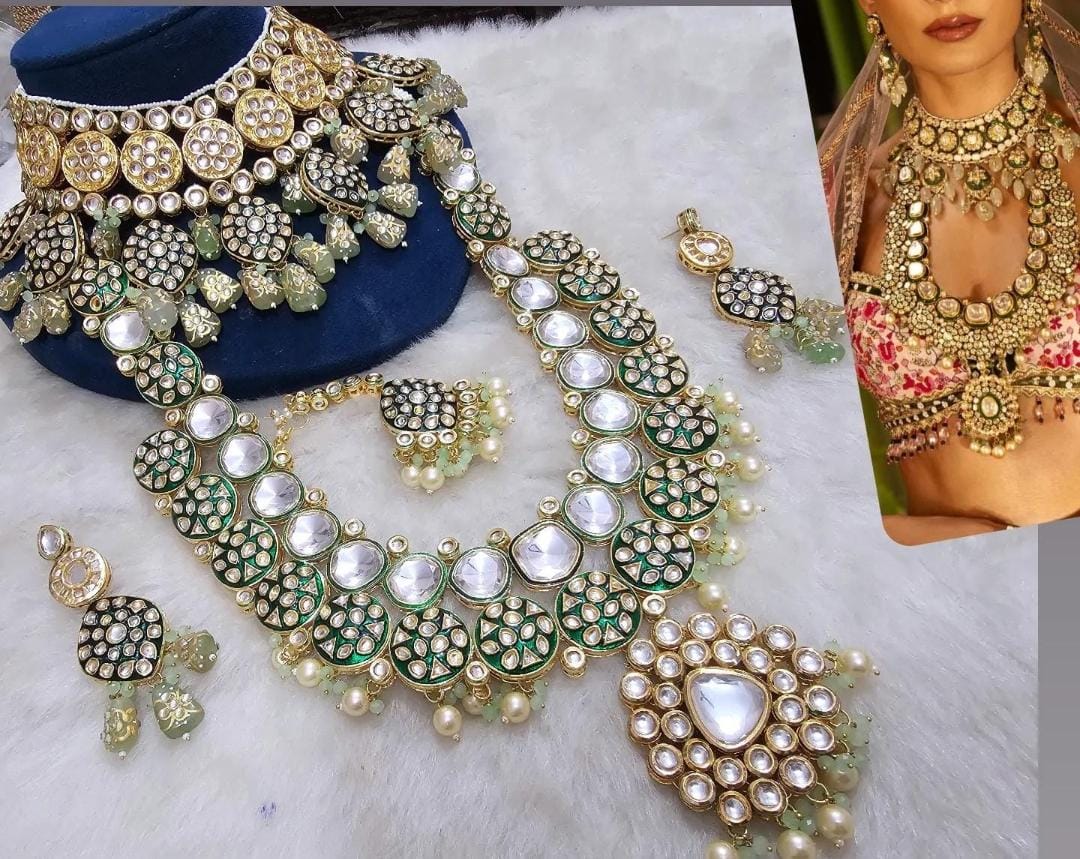Choker Necklace Bridal Jewellery Set For Marriage Regal Green