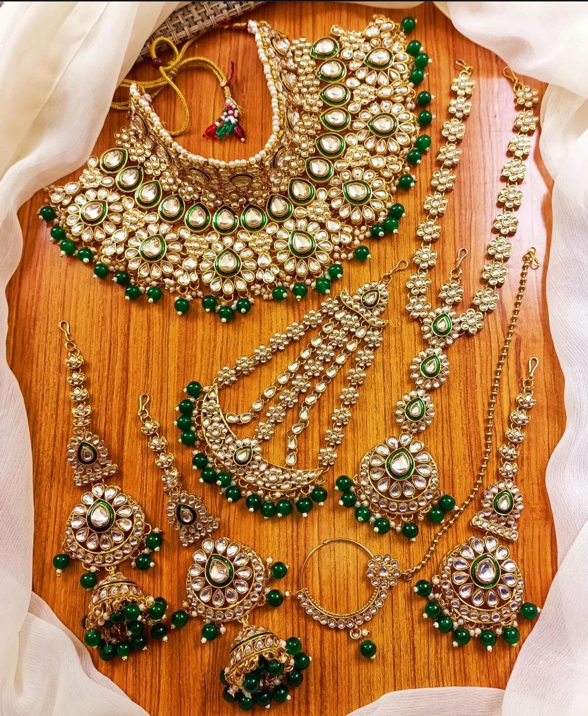 Zevar Bridal Jewelry Set Dark Green Kundan Bridal Jewellery Set for Weddings – Traditional Indian Jewelry