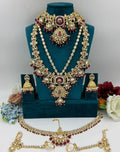 Zevar Bridal Jewelry Set Maroon Gold Plated Traditional Bridal Jewelry Set | Wedding Collection