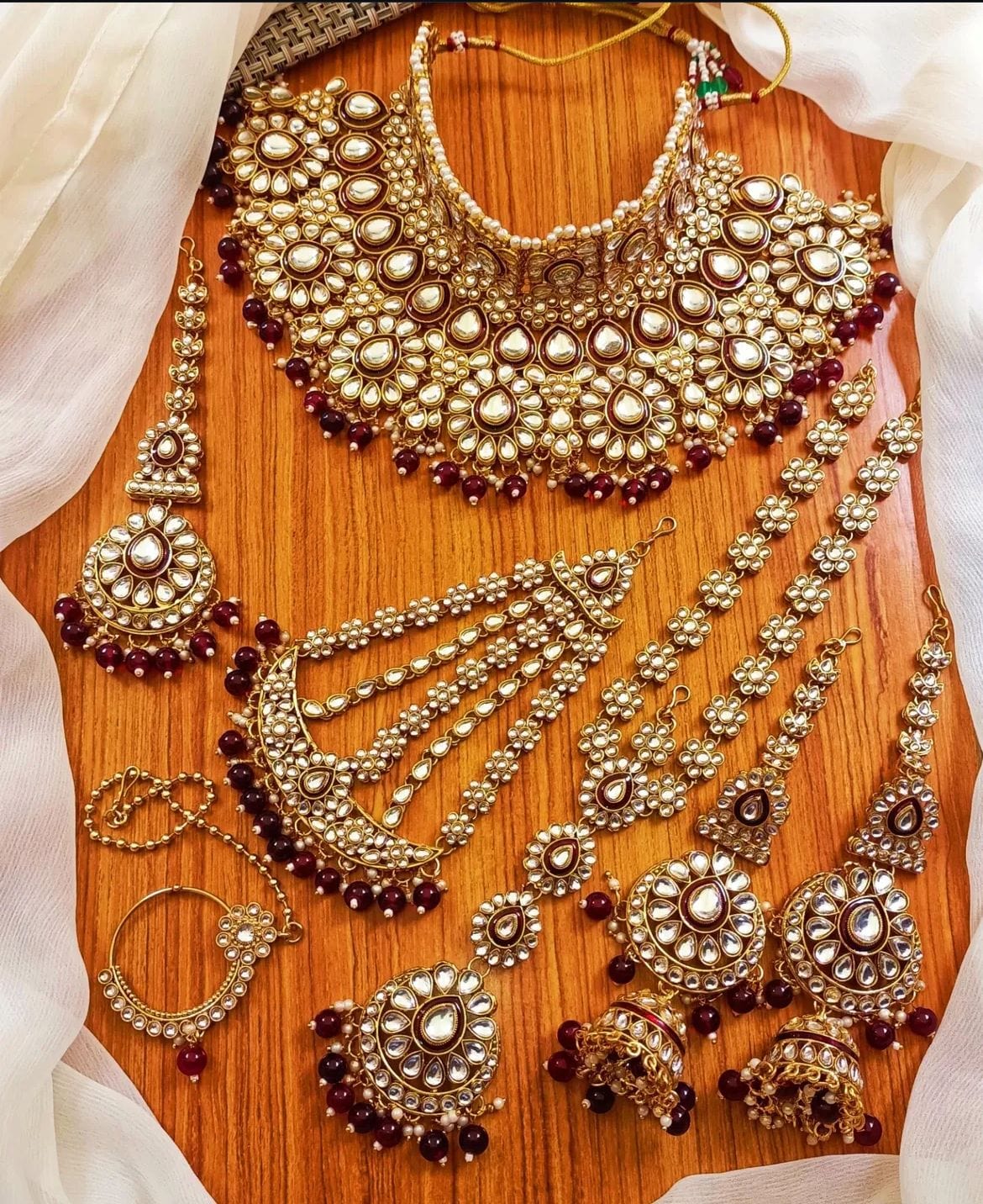 Zevar Bridal Jewelry Set Maroon Kundan Bridal Jewellery Set for Weddings – Traditional Indian Jewelry