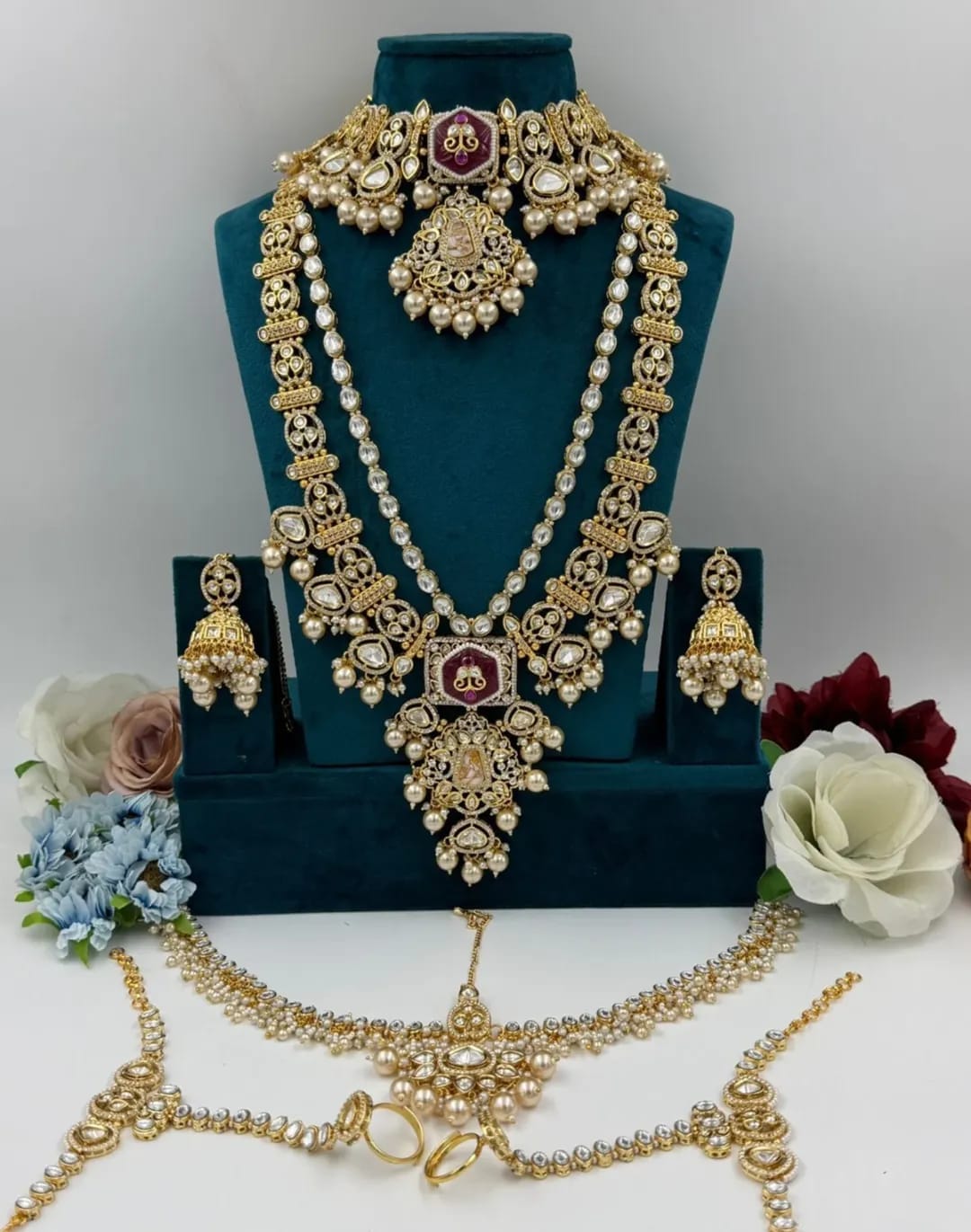 Zevar Bridal Jewelry Set Pink Gold Plated Traditional Bridal Jewelry Set | Wedding Collection