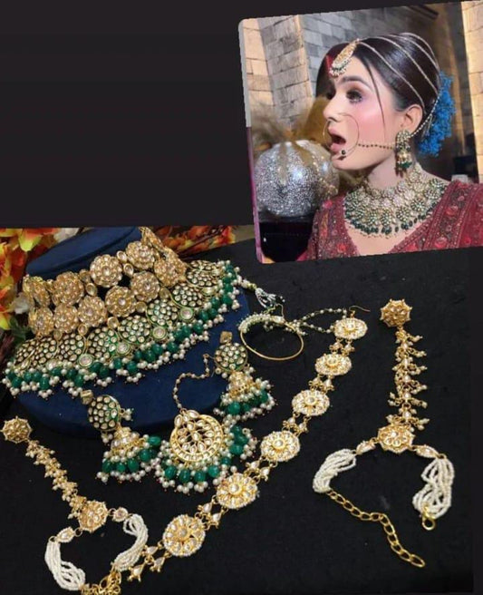 Zevar Bridal necklace Full Kundan Bridal Set in Green by Zevar