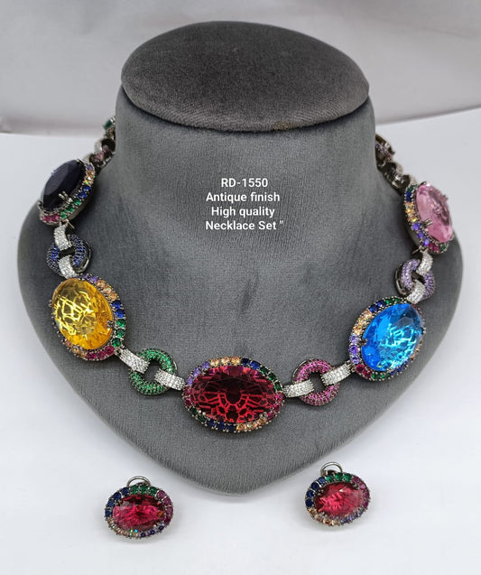 Zevar choker necklace Antique Finish Rainbow Gemstone Necklace Set – High-Quality Multi-Stone Statement necklace
