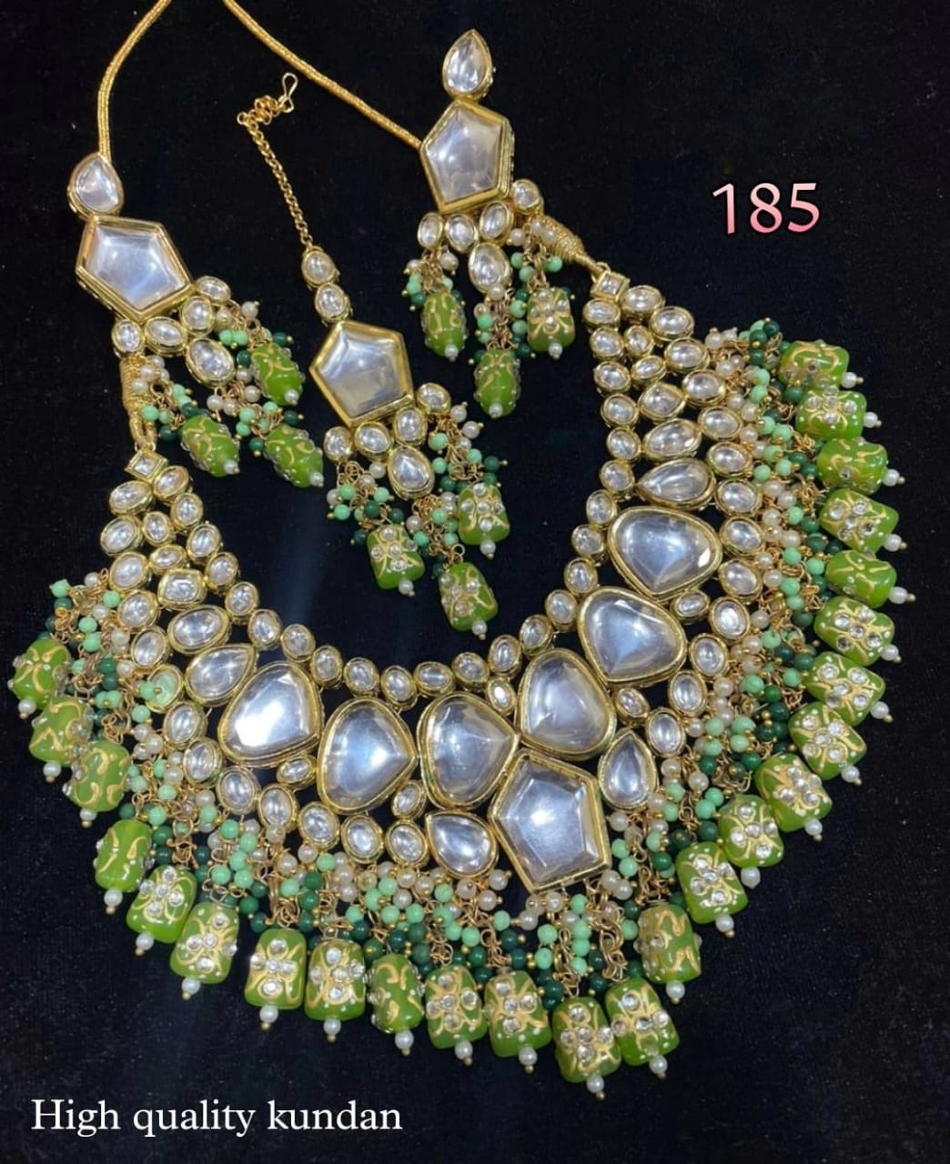 Zevar Choker Necklace Bridal Kundan Choker Necklace Set with Emerald Green Drops & Pearls | Traditional Indian Jewelry