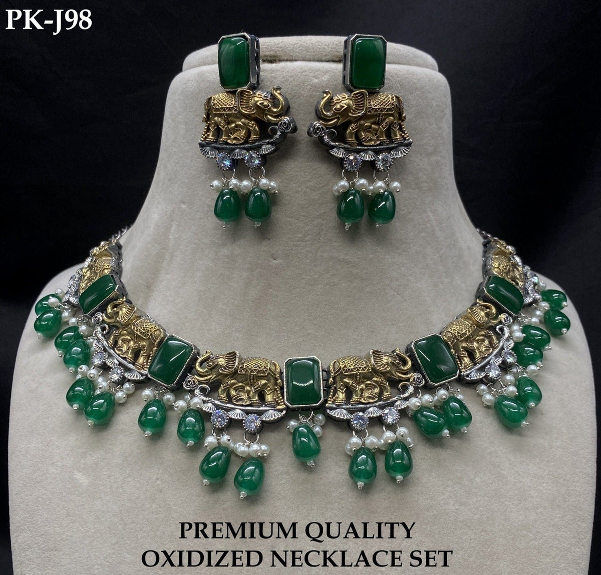 Zevar Choker Necklace Dark Green Navratri Special Oxidized Polki Jewelry Set