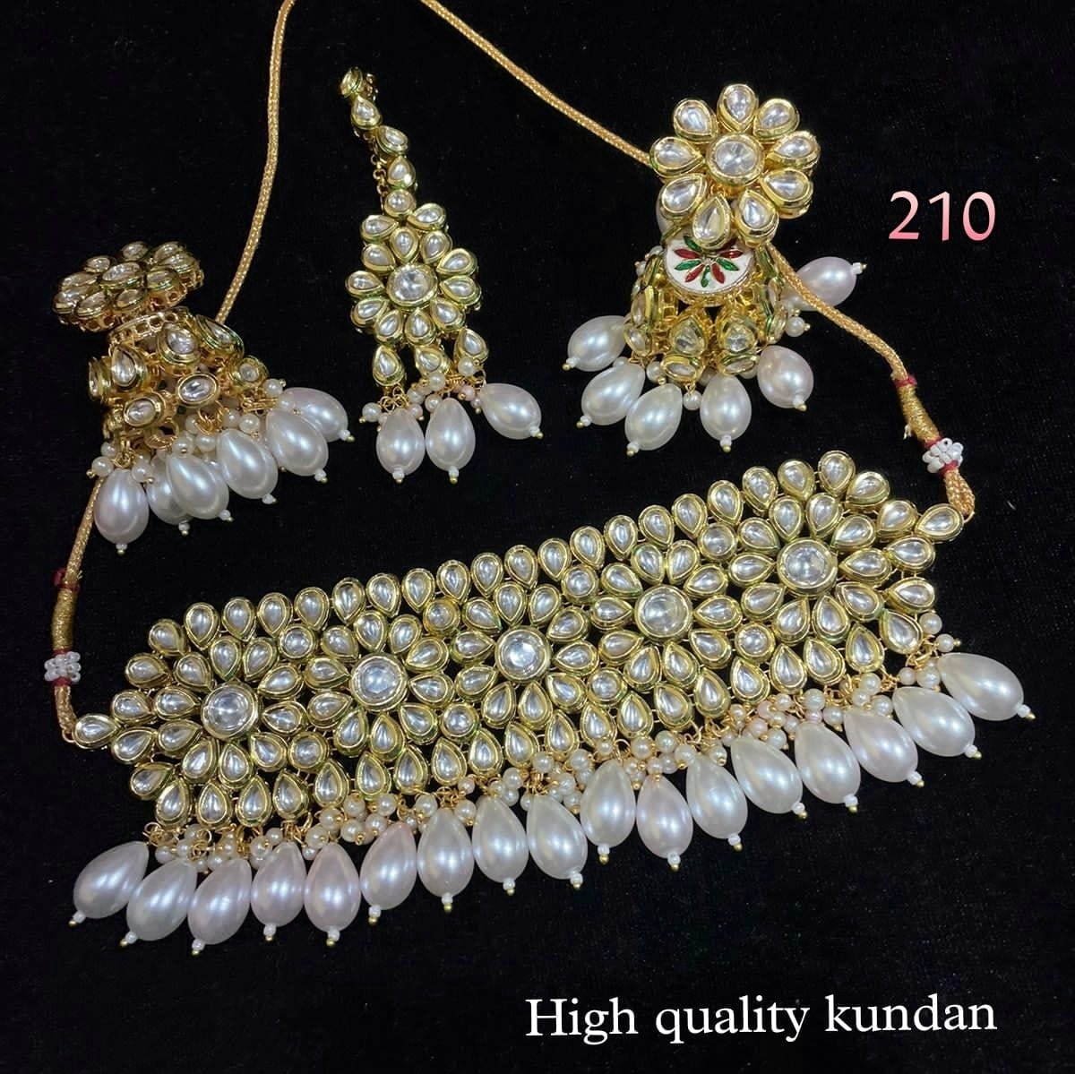 Zevar Choker Necklace Kundan & Pearl Choker Necklace Set with Maang Tikka | Traditional Indian Wedding & Festive Jewellery