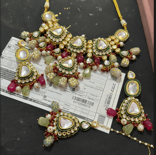 Zevar Choker Necklace Multicolour Choker Necklace Set with Heavy Kundan