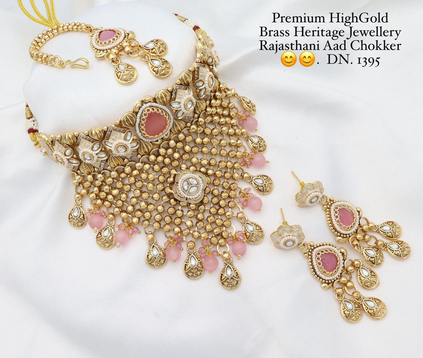 Zevar Choker Necklace Pink Gold Plated Rajasthani Aad Choker Necklace Set – Traditional Indian Jewelry