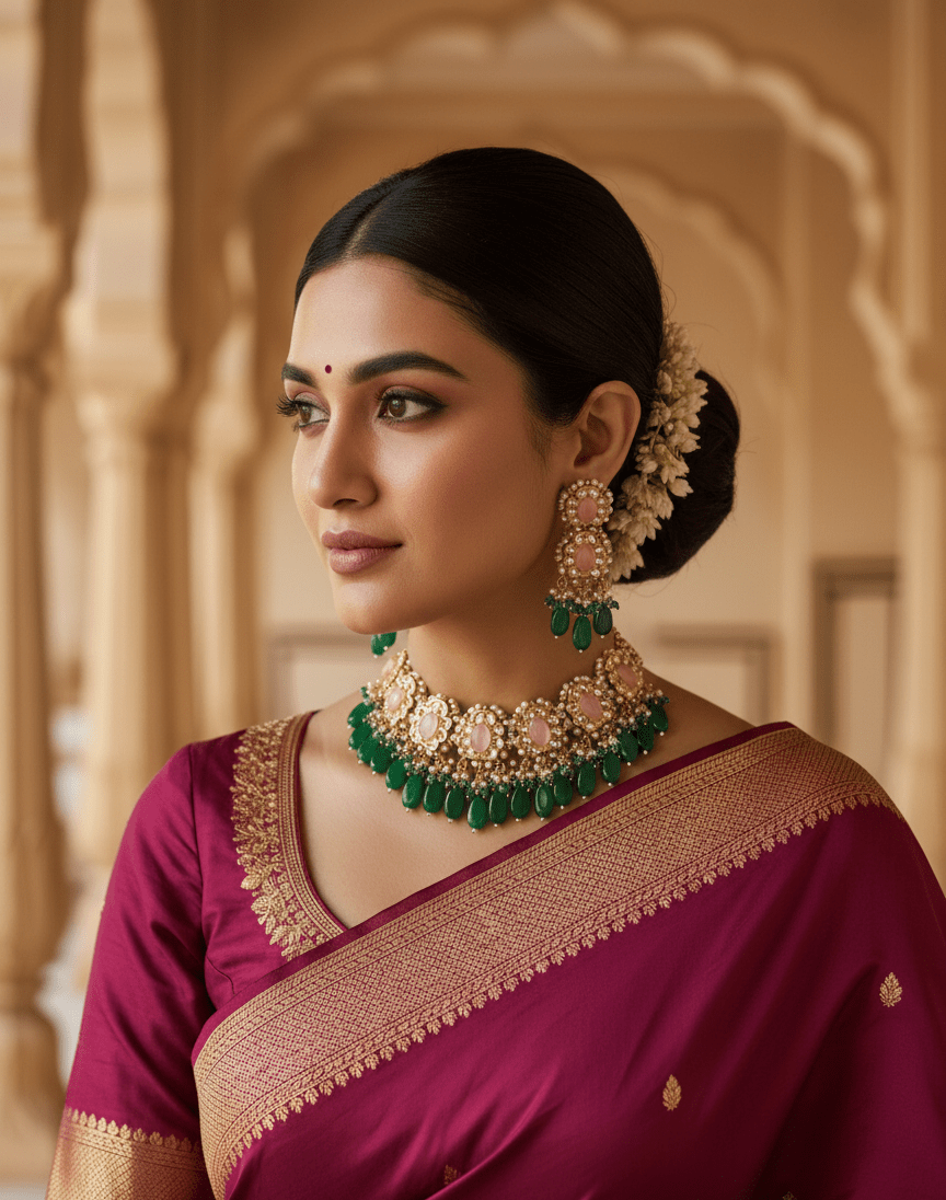 Zevar choker necklace Premium Quality Kundan Choker Necklace With Earrings