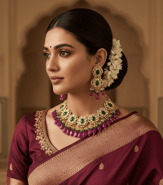 Zevar choker necklace Premium Quality Kundan Choker Necklace With Earrings