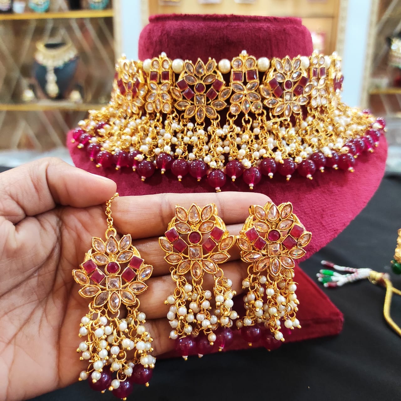 Zevar Choker Necklace Premium Rajwadi Polished Choker Necklace Set – Exquisite Indian Bridal Jewelry