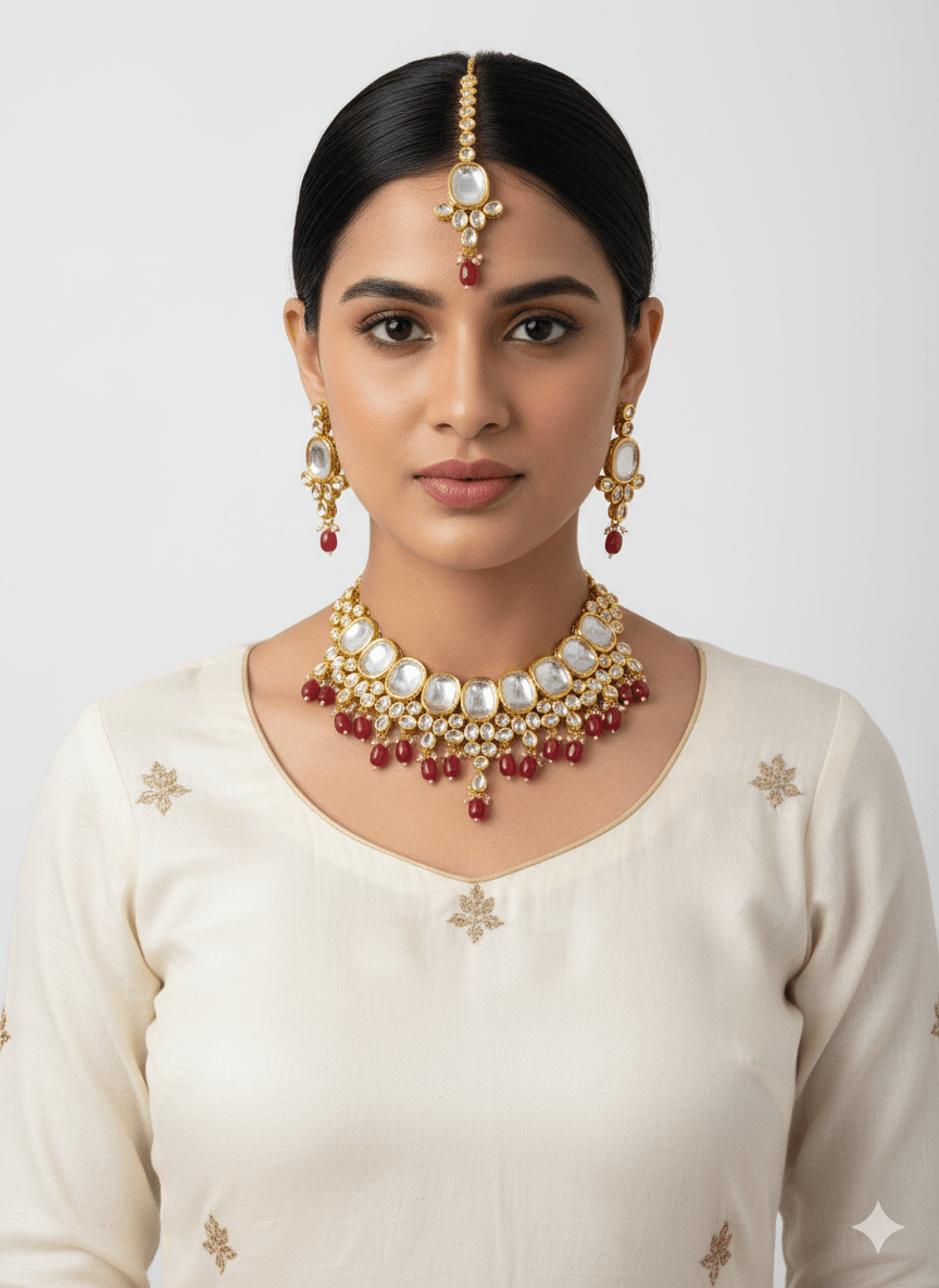 Zevar choker necklace ZEVAR I Premium Quality Kundan Choker Necklace With Earring & Maangtika