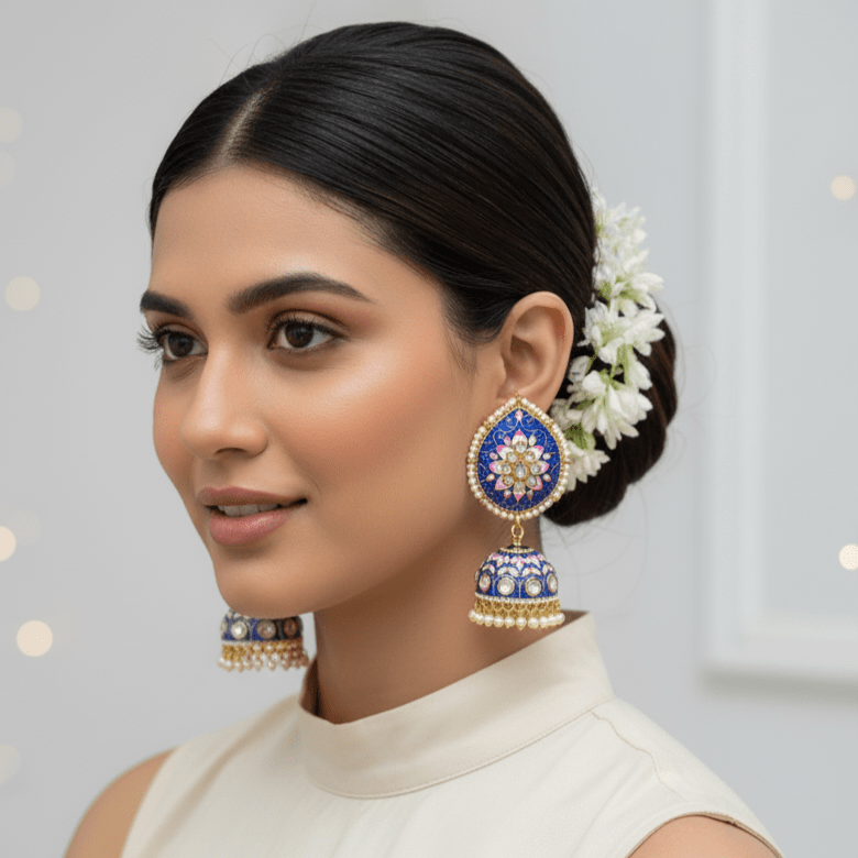 Zevar Earrings New Kundan Design Minakari & Pearl Jhumka Earrings Set