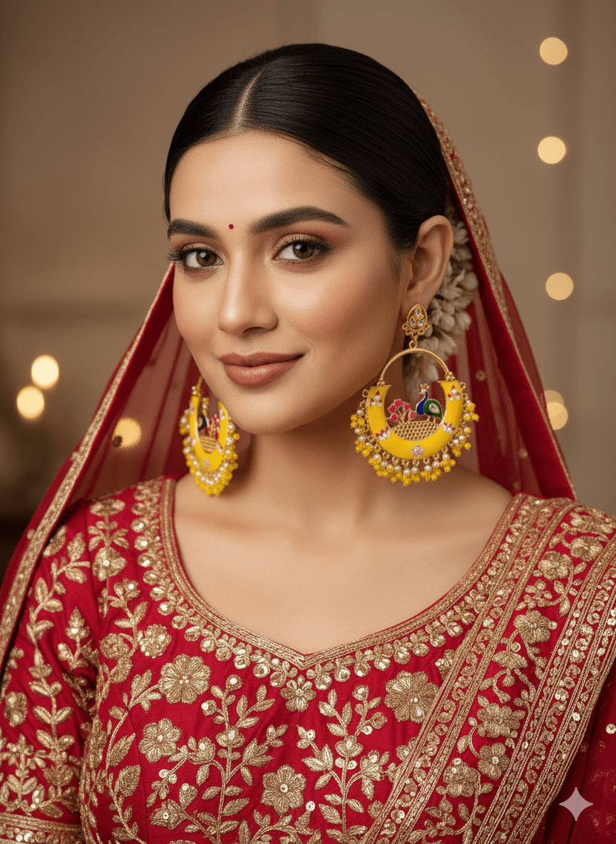 Zevar Earrings Yellow Peacock Meenakari Chandbali Earrings | Chandbali Meenakari Earrings
