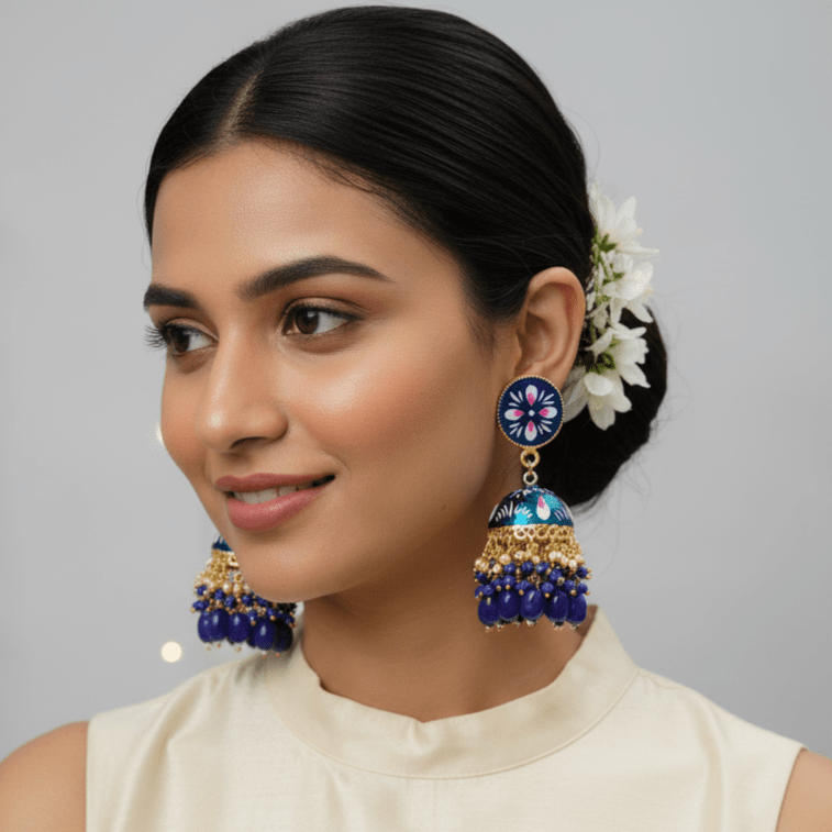 Zevar Earrings ZEVAR I Meenakari Work Kundan Studded Jhumka Earrings
